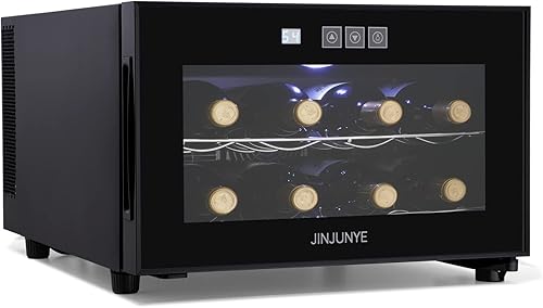 JINJUNYE Encimera de vino pequeña, refrigerador de vino con control digital de temperatura, 12 botellas, pequeño independiente para vino, cerveza