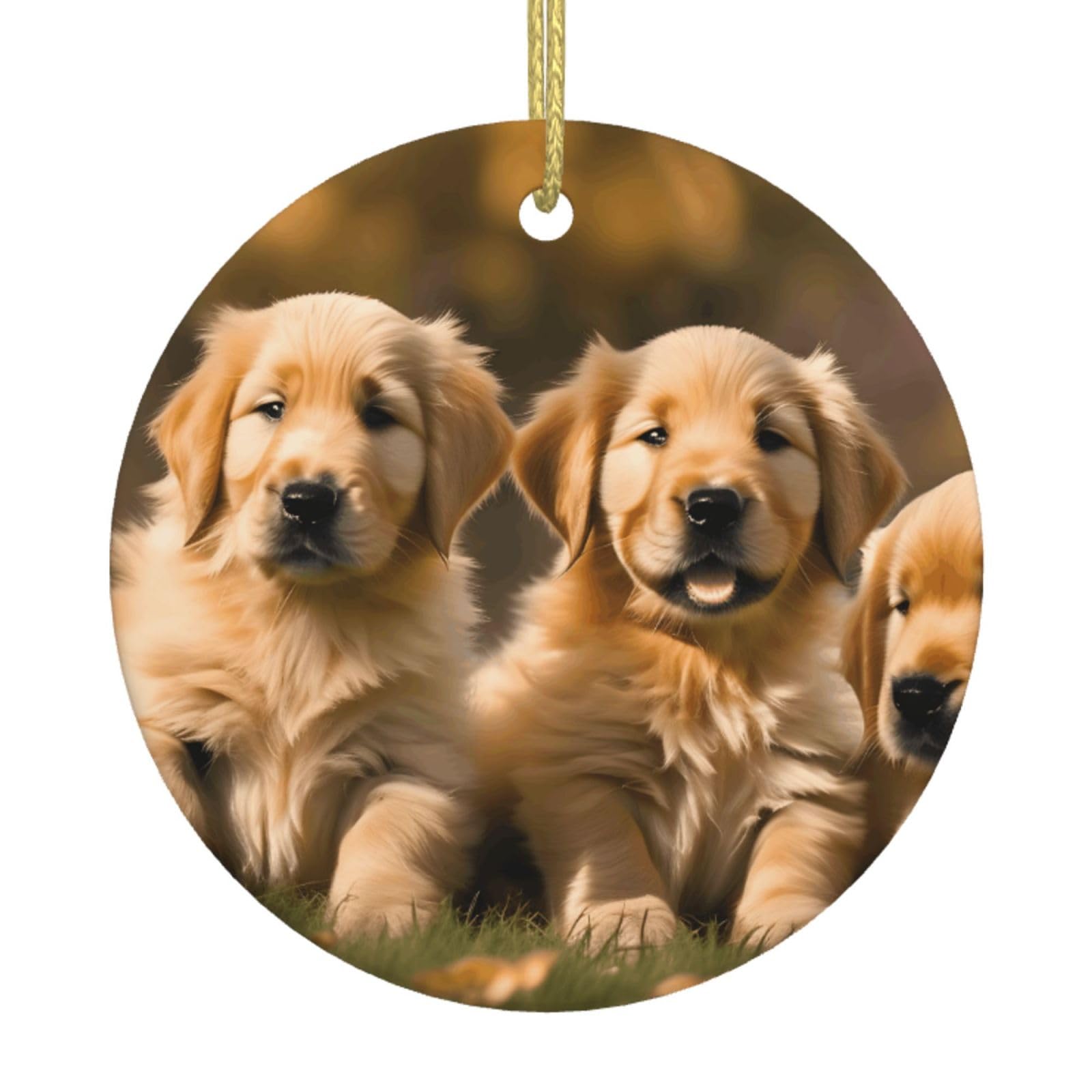 Golden Retriever Dogs Puppies Pets Print Christmas Ornaments, Ceramic Hanging Ornament, Round Shape Decorations