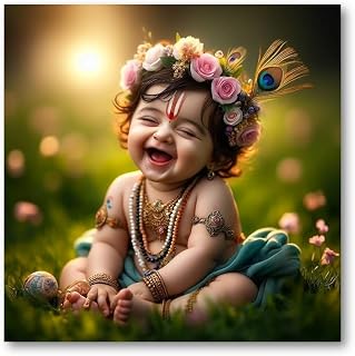 BLACKARTO Hindu Deity Baby Krishna 12" x 12" Photo Posters For Pregnant Women, Self Adhesive Premium Matte Vinyl Cute Bal ... Price In India