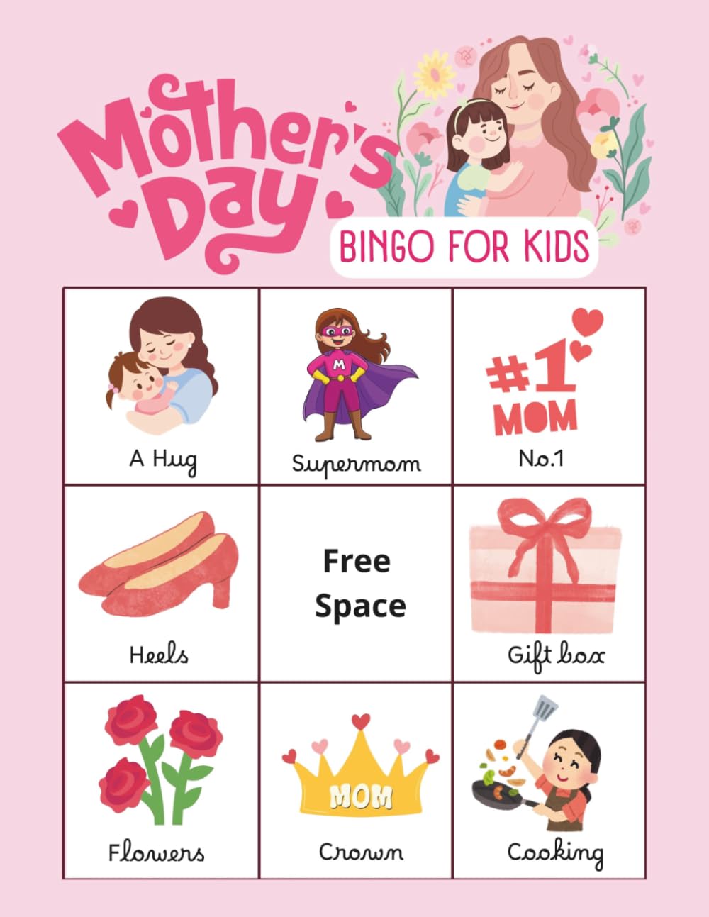 Mother's Day Bingo for kids: Classroom Games, School Event Mother’s Day Goodie Bag Fillers