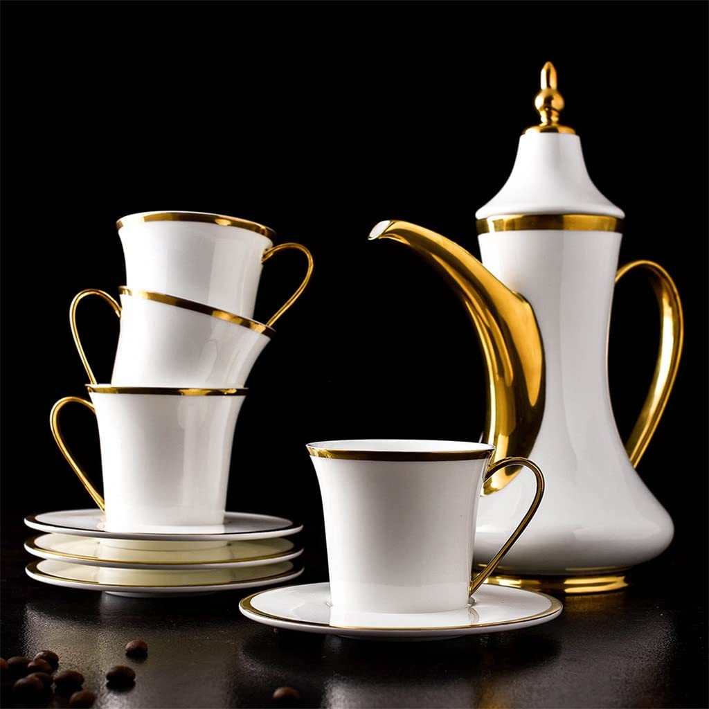 Juego de taza de café con diseño de línea dorada dibujada a mano europea, taza de café, platillo y cuchara, taza de cerámica de alta calidad, juego de tazas de té de porcelana