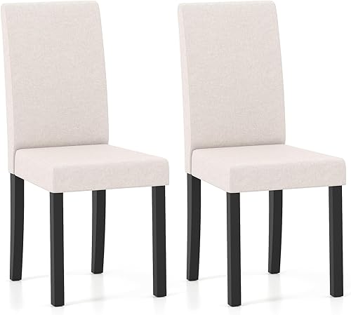 Miniatura 9 de Giantex Juego de 2 sillas de comedor tapizadas, sillas de cocina de tela moderna de mediados de siglo con patas de madera de goma, asiento acolchado
