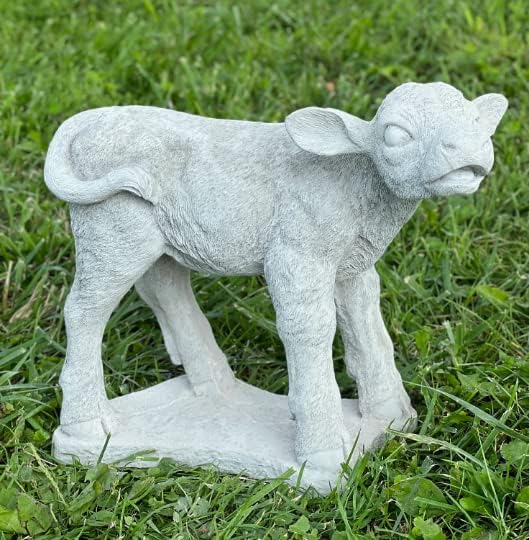 Standing Calf Concrete Statue Farm Animal Decoration Baby Cow Figurine Outdoor Real Size Calf Figure Garden Decor