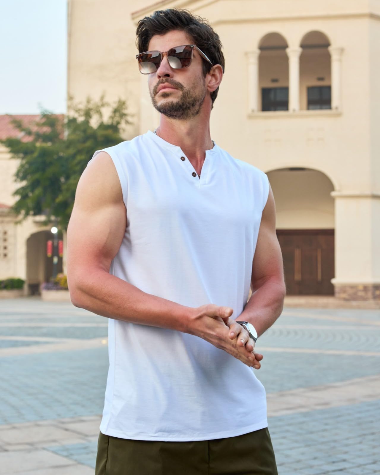Homme Vestes Débardeurs Henley Boutonné sans Manches Loisirs et Vacances Sport Gym Tank Top M-3XL