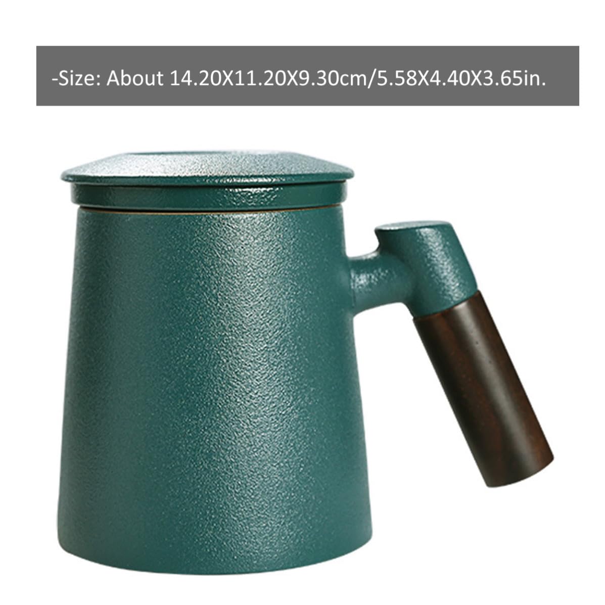 Taza de Té Infusor de Cerámica y Filtro, Capacidad 400ml, Diseño Mango de Madera, Adecuado para Oficina y Cafetería, Color Verde