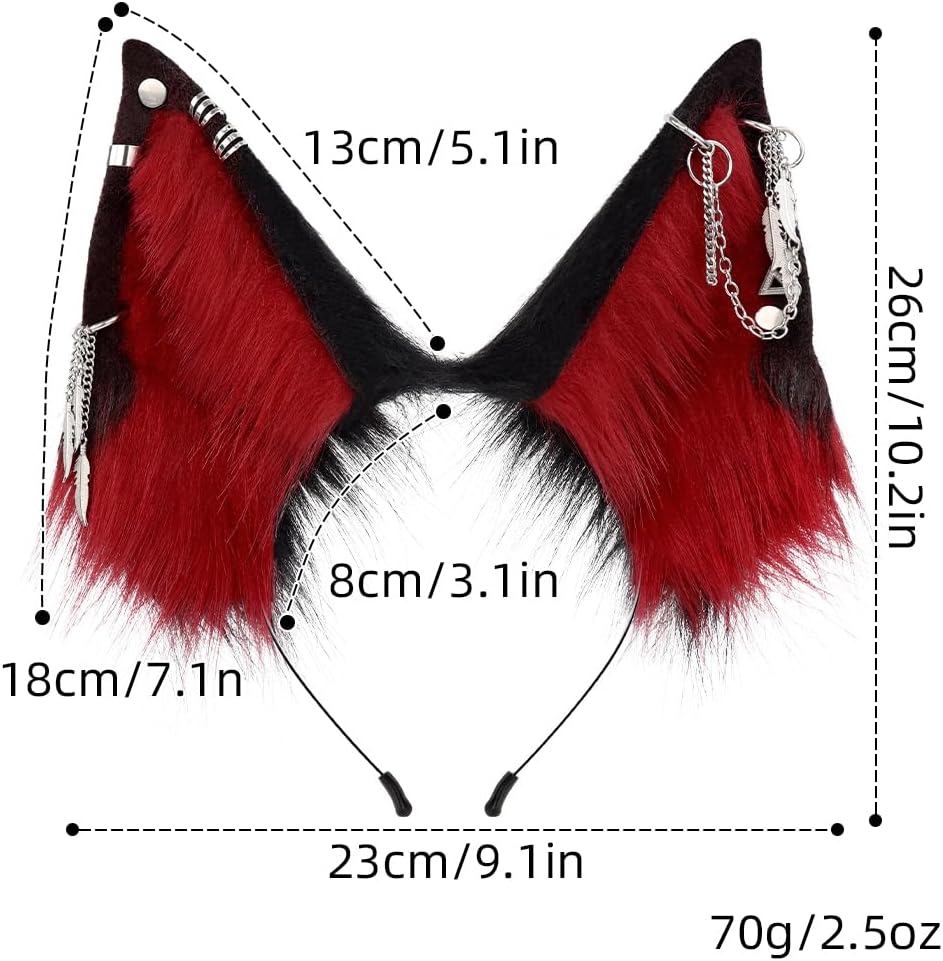 QinRuan Cat Ear HairBand Faux Fur Animal Ears Metal Chain Punk Dark Cosplay Custume Gothic Style Headwear - Image 5
