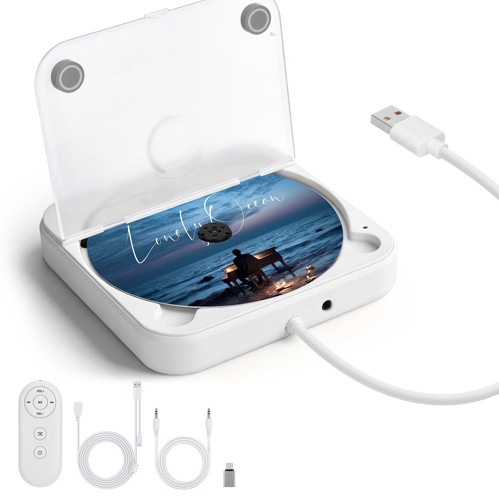 Lecteur CD Portable avec Port USB/AUX, Lecteur CD Externe Compatible avec Autoradio, Ordinateur Portable, Téléviseur, Ordinateur, Universel pour Véhicules, Prend en Charge CD/CD-MP3