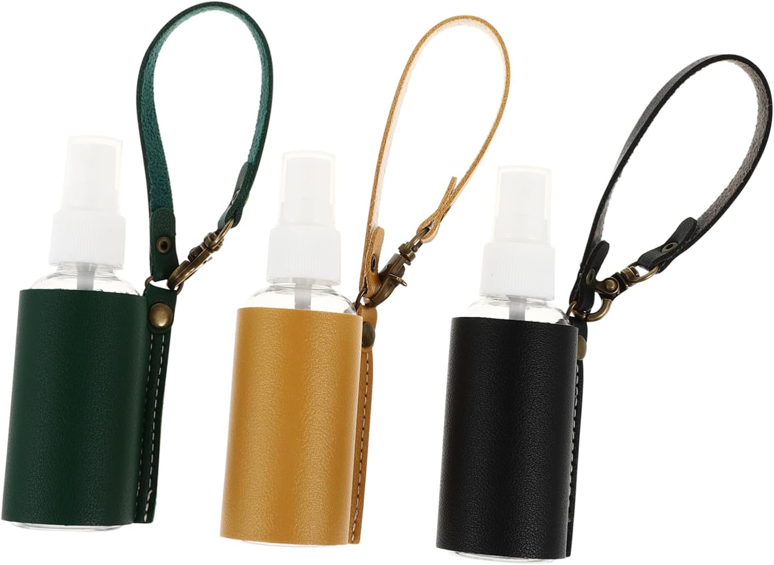 Happyyami Portable Perfume Spray Bottles 3pcs with Pu Keychain Bottle Cover, Refillable Essential Oil Containers for Travel and Hand Sanitiser, Leakproof Small Liquid Holders