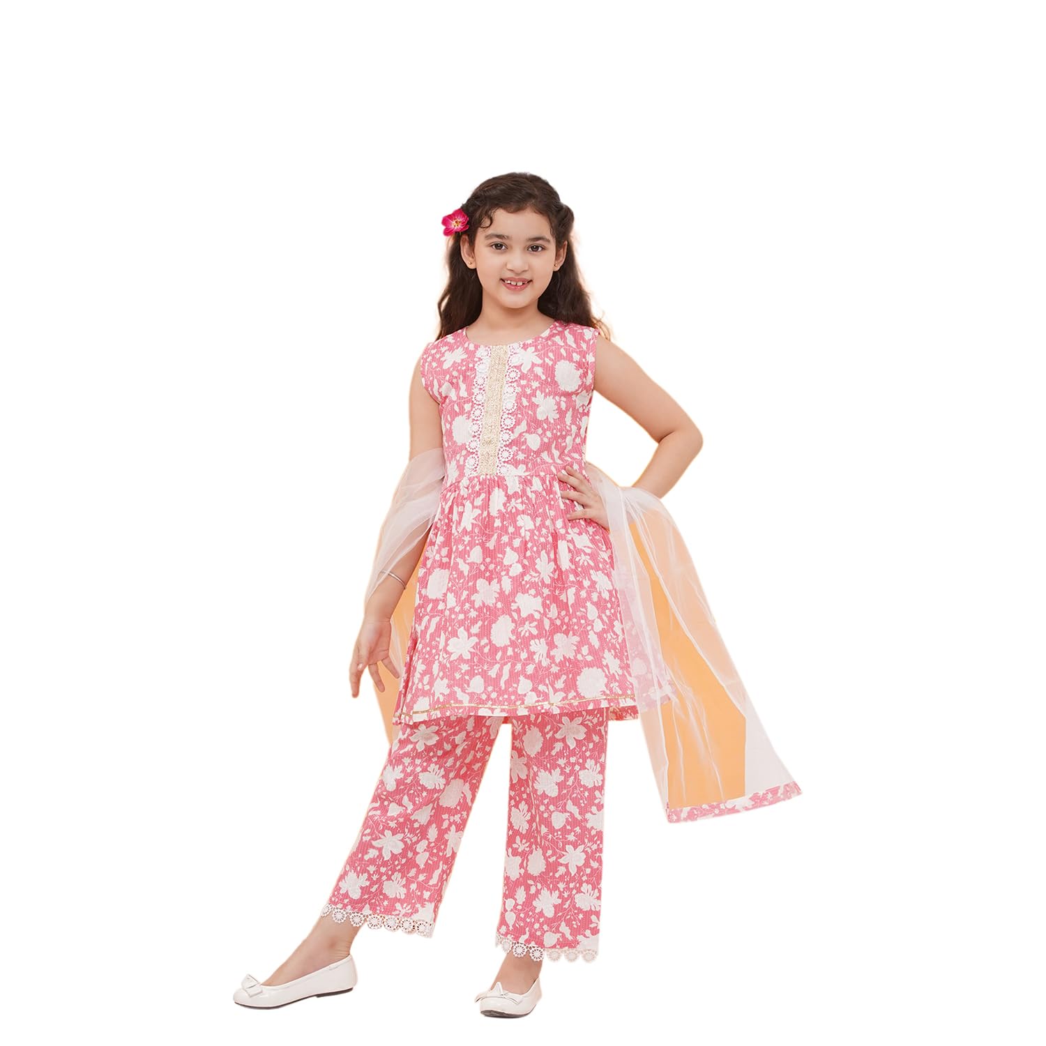 AJ DEZINES Kids Ethnic Wear Floral Printed Frock Style Salwar Suit Set For Girls With Dupatta