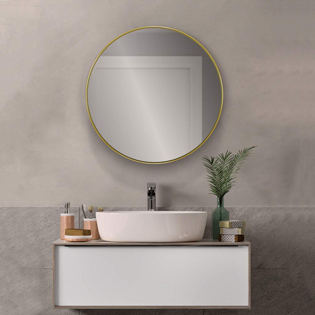 TYUHDUYUR Nordic Decorative Mirror Gold Round Frame Bathroom Glass Wall Vanity Mirror 40mm Thick 50cm x 50cm (60x60CM)