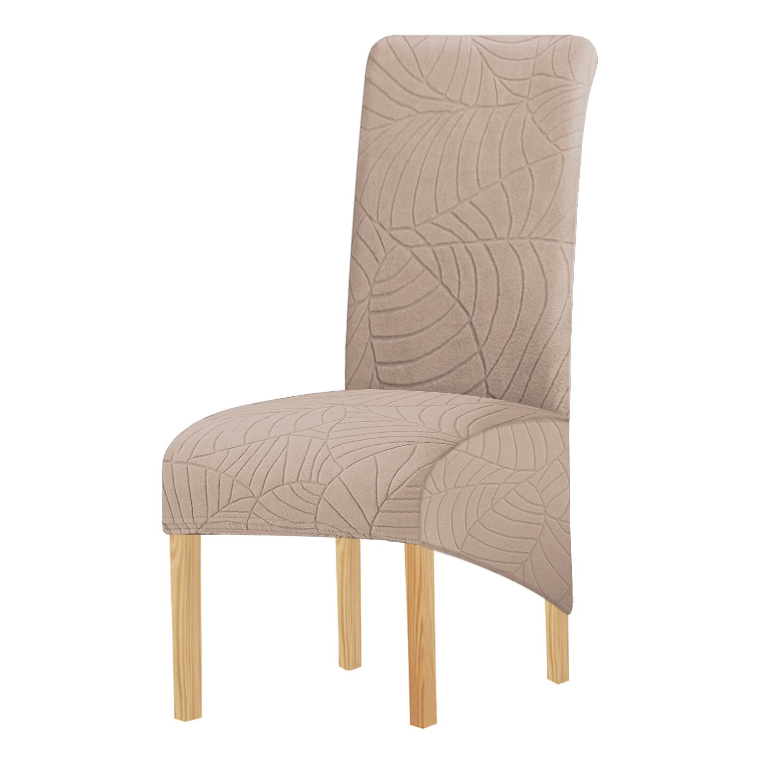 Odot Chair Covers Set of 2/4/6, Elastic Dining Chairs Seat Covers Leaf Jacquard Dining Chair Covers, Washable High Back Stretch Chair Cover for Restaurant (Sand,Set of 2)