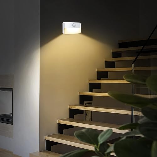 Miniatura 8 de Mini luz con sensor de movimiento, paquete de 4 luces LED de noche alimentadas por batería, luz de pared, luces de armario, luces seguras, luces de