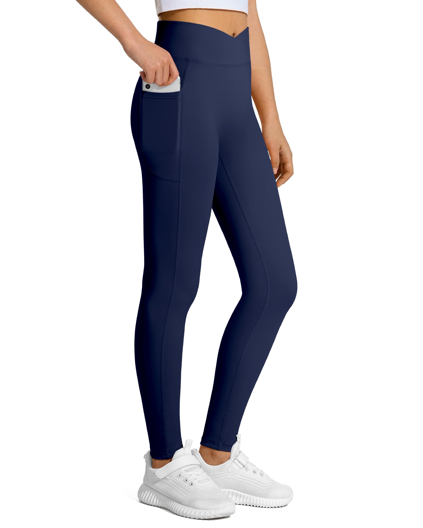 JOCMIC Girls Athletic Leggings High Waist for Kids Yoga Pants with Pockets
