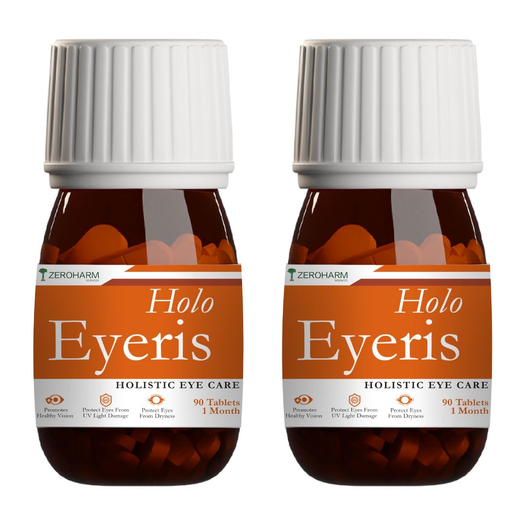 ZEROHARM Holo Eyeris | Eye Supplement with Lutein, Zeaxanthin | Supports Healthy Vision, Helps Reduce Digital Eye Strain & Fatigue from High Screen Time for Men, Women, & Students - 90 Tablets (2 Pack)