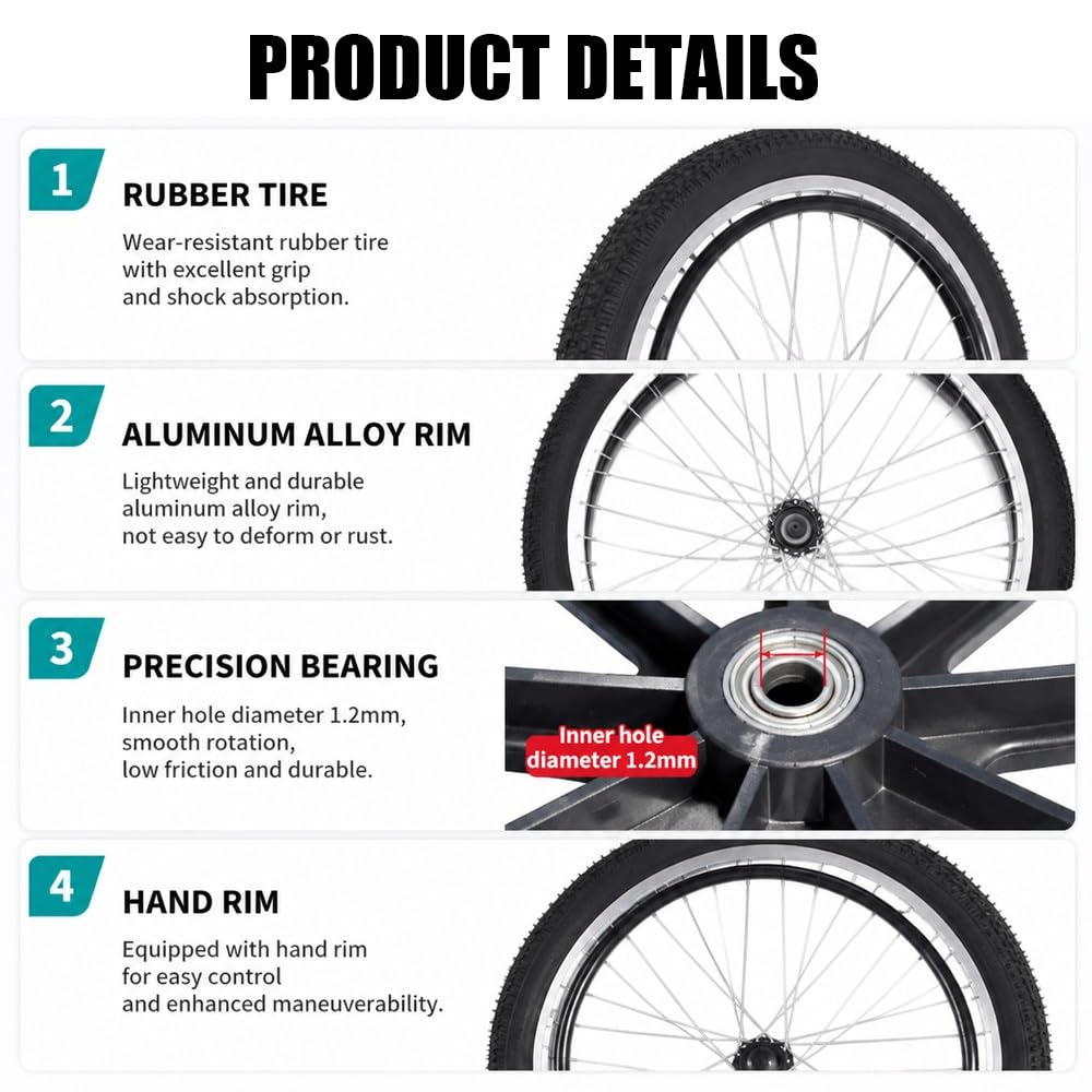 24" X 1.95" Hinterräder Für Rollstuhl, 2 Stück Ersatzteile Für Luftreifen Ersatz, All-Terrain-Rollstuhlreifen Für Drinnen Und Draußen