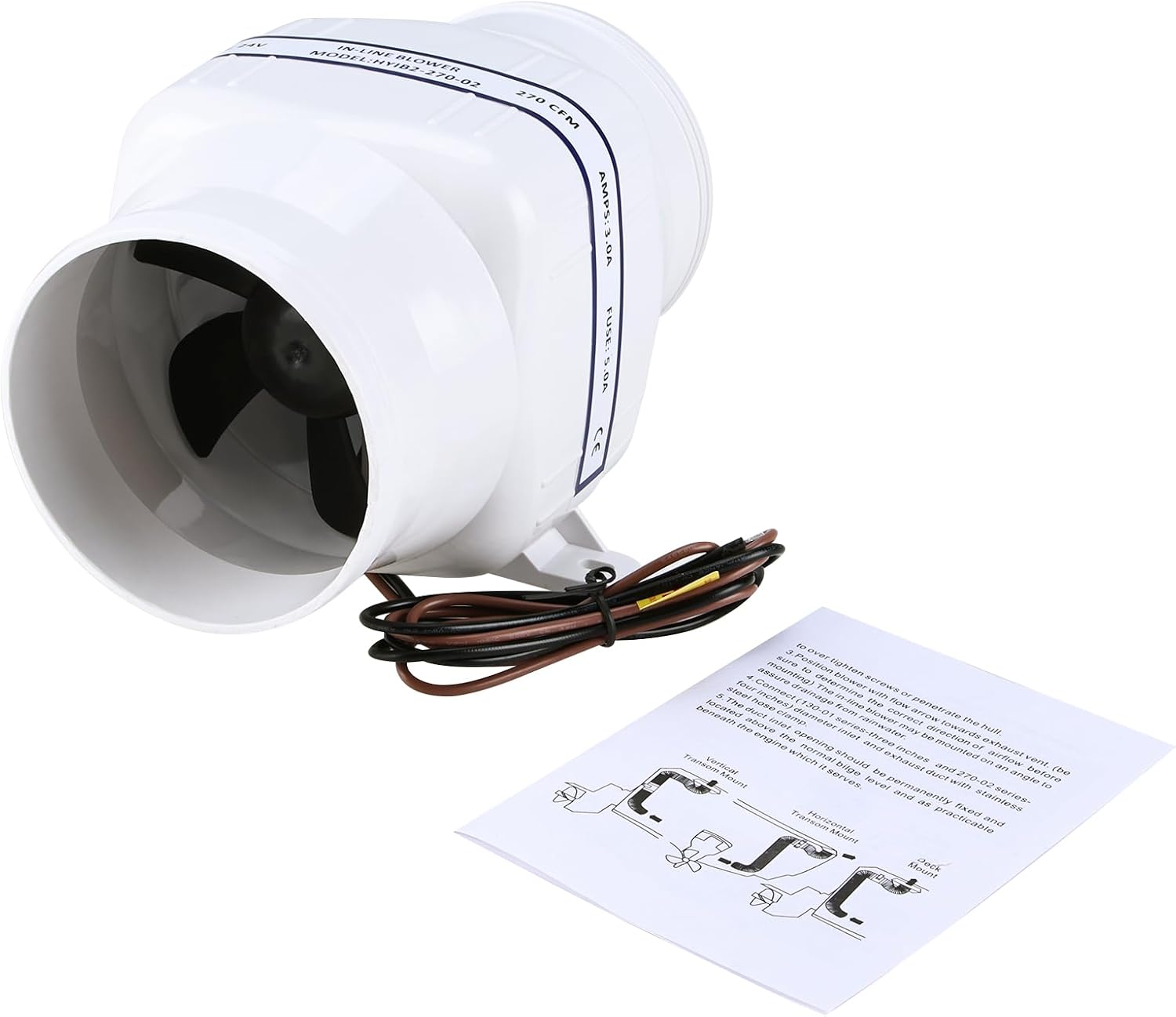 NovelBee Marine 24V Electric 4" in-Line Bilge Air Blower,270CFM in-Line Blower Exhaust Fan for Boat