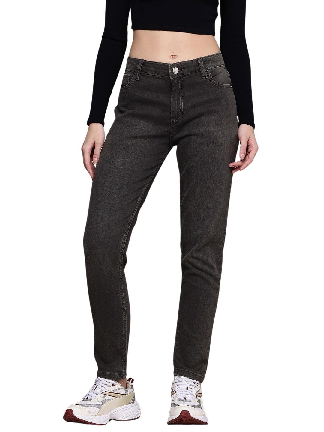 freehand by The Indian Garage Co Women Slim Fit Solid Mid-Rise Stretchable Jeans-picture-23