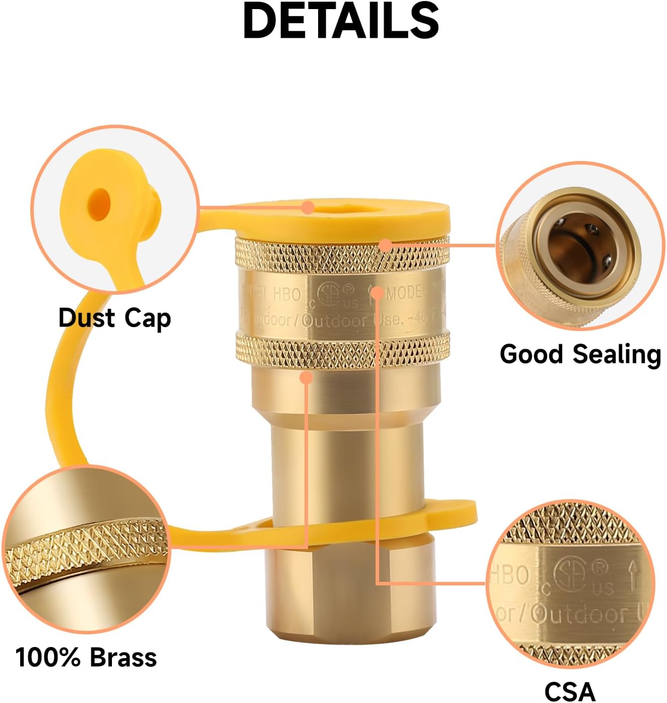 1/2 Inch QDD LP Gas Quick Connect Fittings with Male Insert Plug, 1/2 Inch Natural Gas Propane Quick Disconnect Kit, 100% Solid Brass
