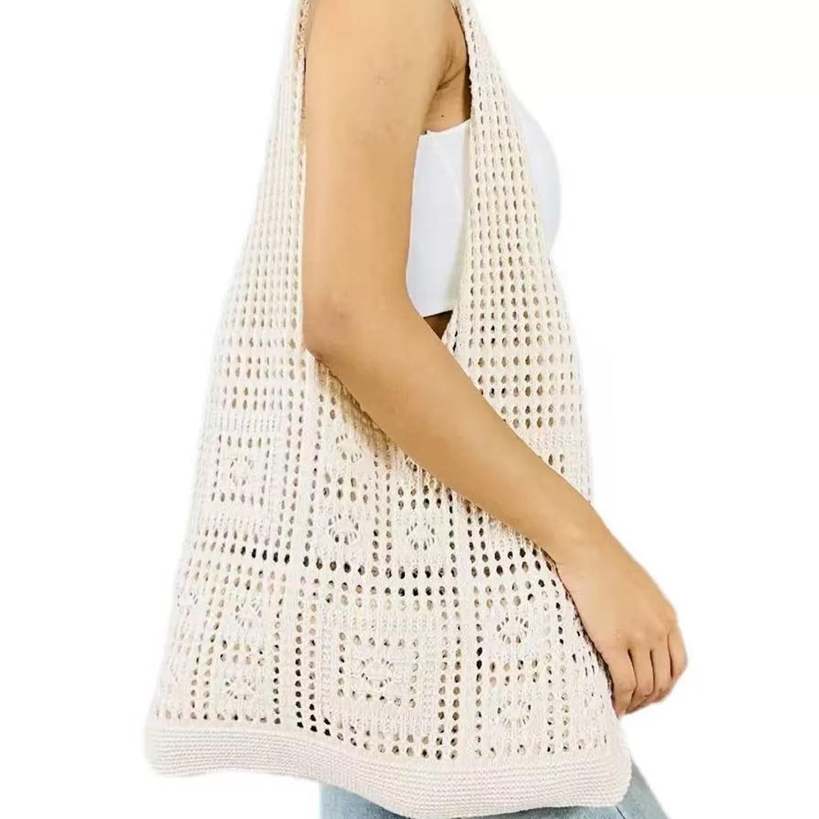 JSTHHTT Borsa a Tracolla Da Donna Lavorata A Maglia, Borsa Da Spiaggia, Borsa Tote in Rete Pieghevole, Casual Tote Large, Weave Handbag, per Lavoro, Viaggio, Vacanza