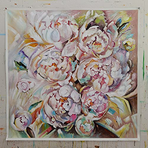 Peintures à l'huile d'art mural de pivoines peintes à la main, toile abstraite haut de gamme