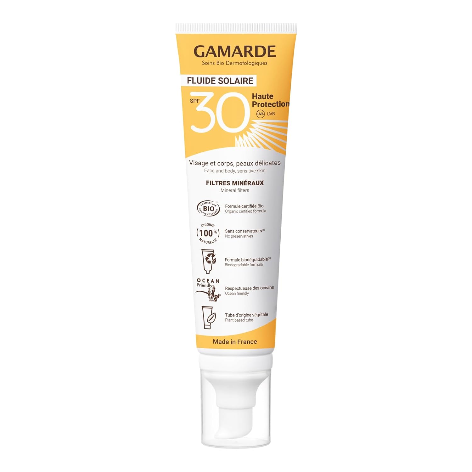 Gamarde Sun Fluid SPF 30 Sunscreen – Mineral Sunscreen with Invisible Texture – Enriched with Vegetable Oils – Non-Sticky and Chemical Free – 3.38 oz