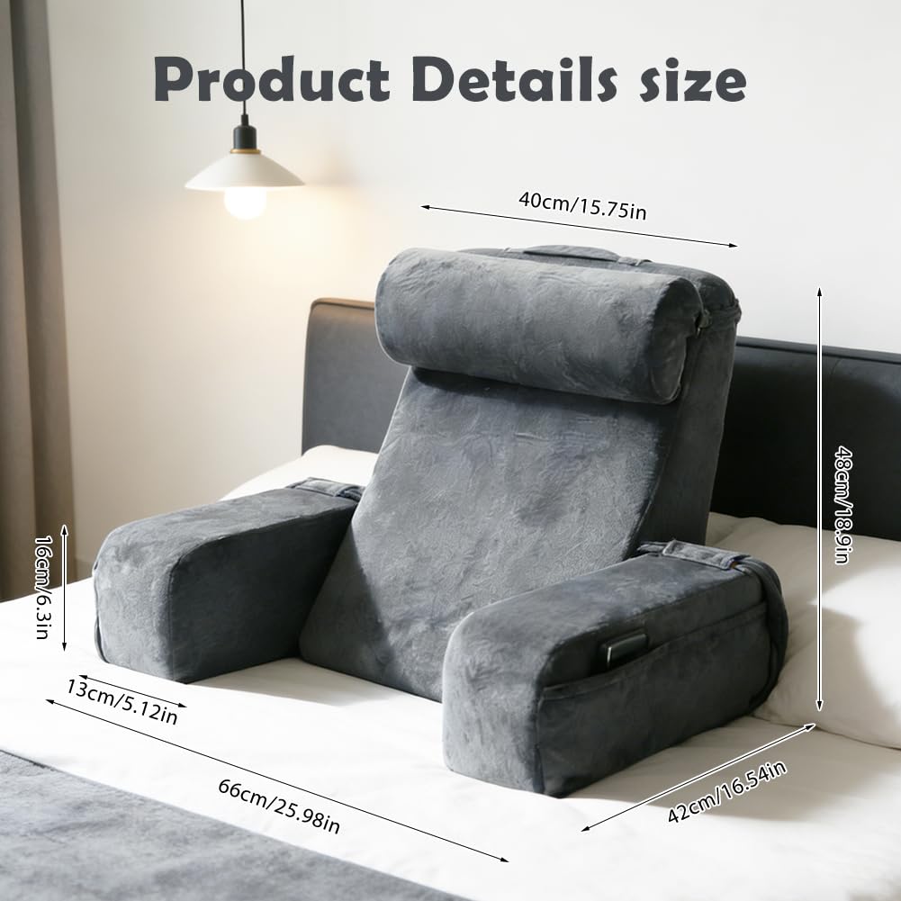 Grand coussin de lecture pour lit et canapé, avec main courante, mousse haute densité, coussin de livre avec traversin et accoudoirs amovibles, coussin de dossier, pour lire, travailler, regarder la