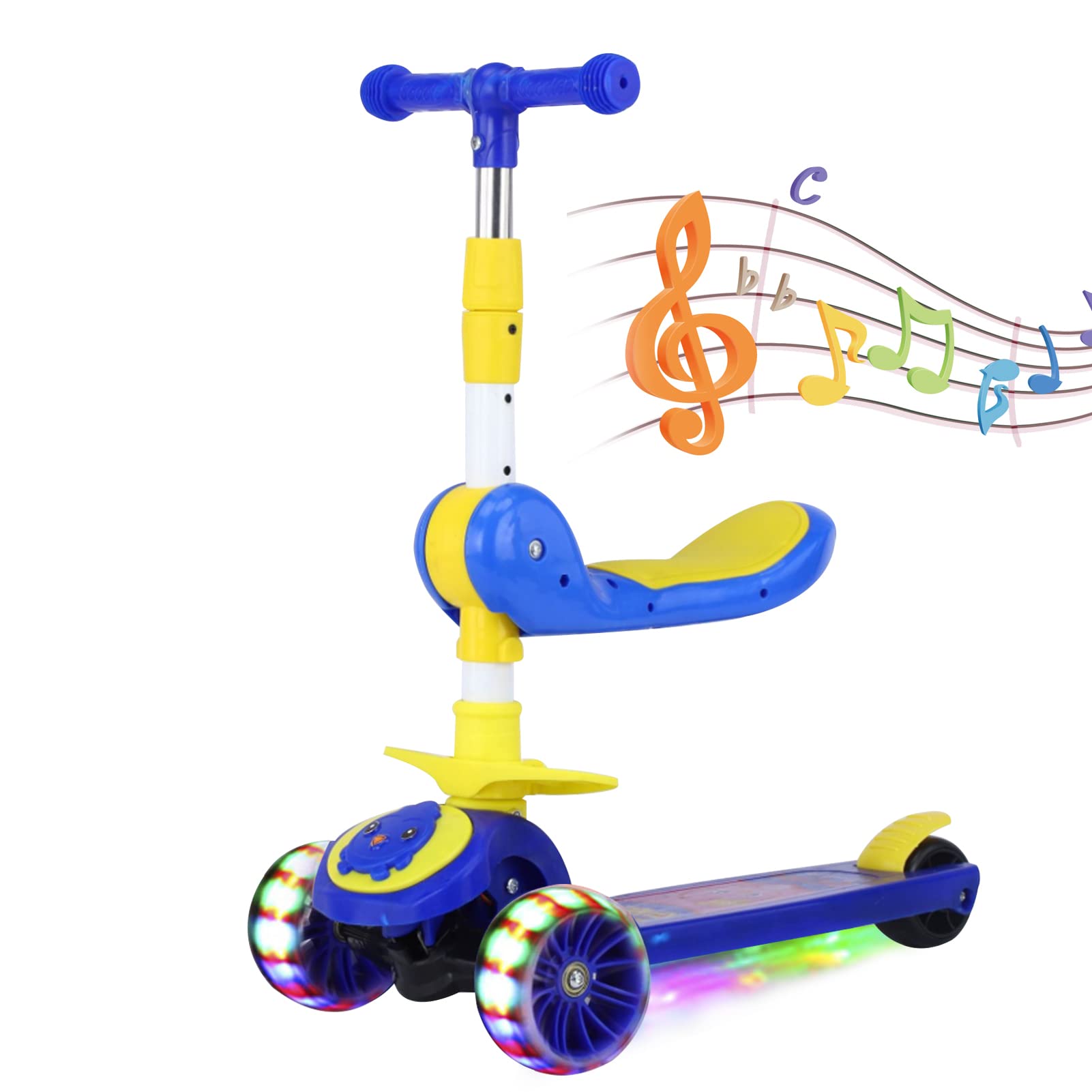 Beauenty2 in 1 Foldable LED Scooter for Toddler - Kick Scooter for Toddler 3 Wheels Adjustable Height, Lean-to-Steer, Ideal for Toddlers, Girls & Boys, Great Gift for Ages 3-12