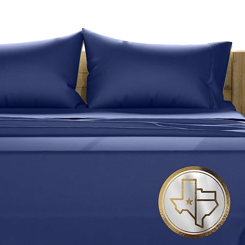 TEXAS LINEN CO. 100% Egyptian Cotton Queen Sheets Set - Luxury 1500 Thread Count Egyptian Cotton Sheets Queen Size Bed Set, 17" Deep Pocket, Soft, Cooling Sateen Hotel Quality Bedding Set - Navy Blue