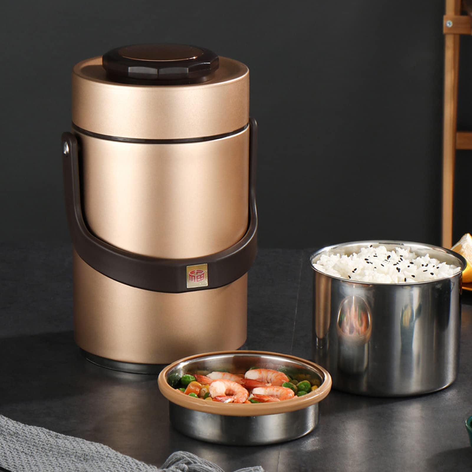Contenitore per alimenti isolato in acciaio inossidabile, barattolo per alimenti portatile per alimenti caldi e freddi per bambini adulti, isolamento multistrato, coperchio a prova di perdite(oro)