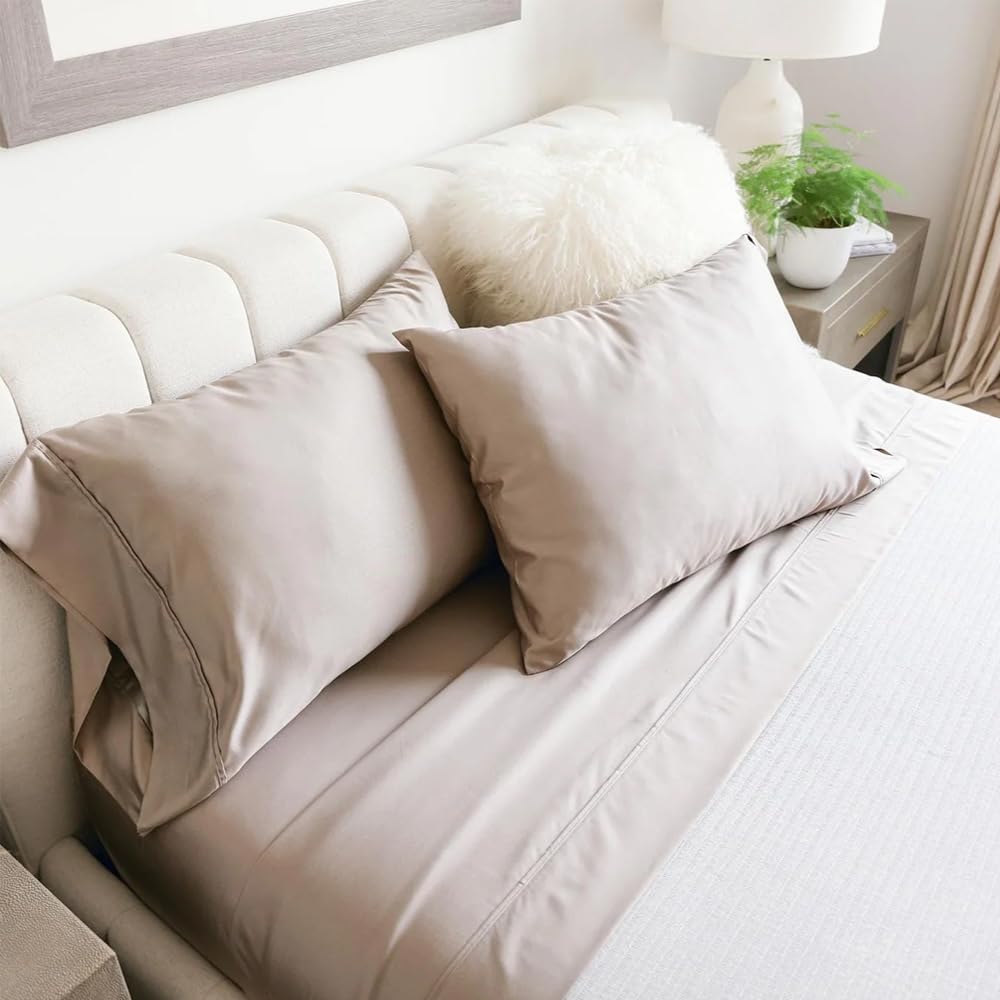 Jennifer Adams Botanical Dream Collection 1000 Thread Count Sheet Set – Luxury Viscose from Bamboo Poly Blend Sheets for Ultimate Comfort & Softness, Birch, Queen