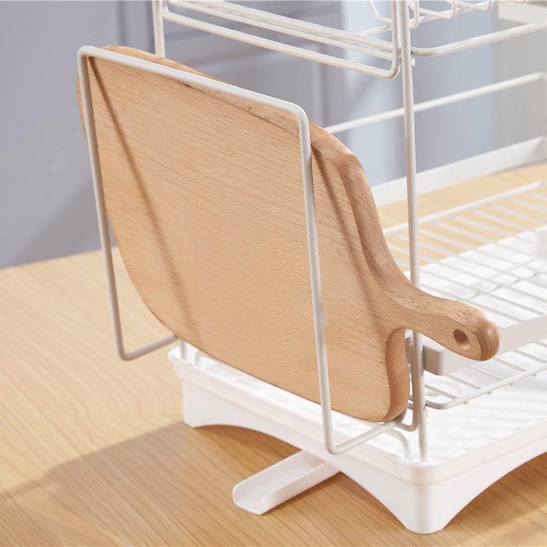 Escurridor de platos de 2 niveles, estante de secado de acero inoxidable y plástico con bandeja de goteo, escurridor de platos mediano blanco por Dish Rack.