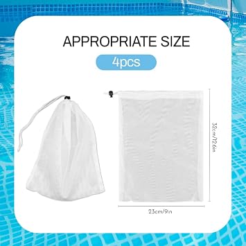 4-Pack Replacement Pool Vacuum Mesh Bags - Fine Filter Net with Locking Cord for Swimming Pools, Ponds & Aquariums, Collects Leaves Debris