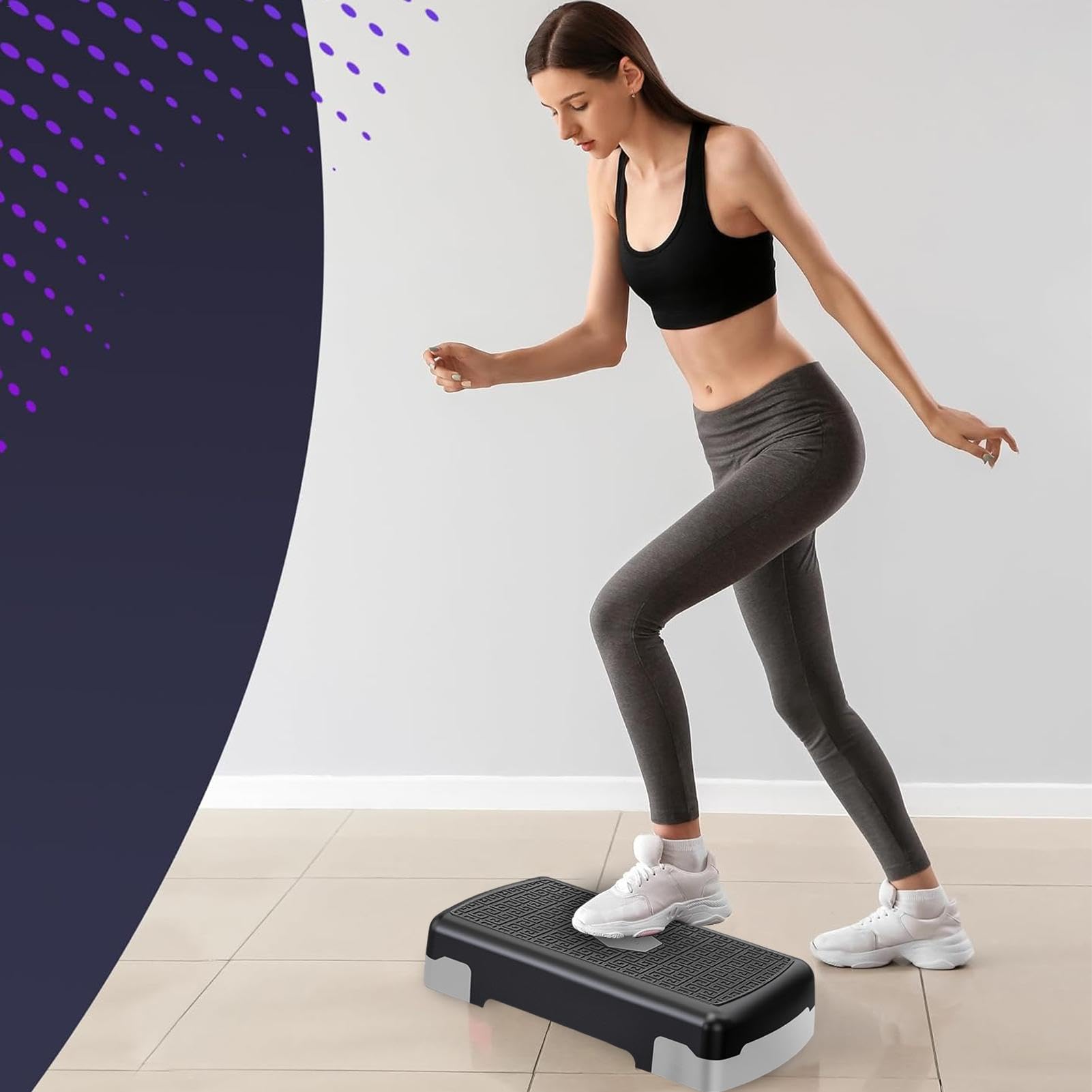 Krok ćwiczeń, aerobowy stepper z regulacją wysokości, stopnie treningowe z 3 pionami do treningu siłowego i domowego treningu cardio, ćwiczenia
