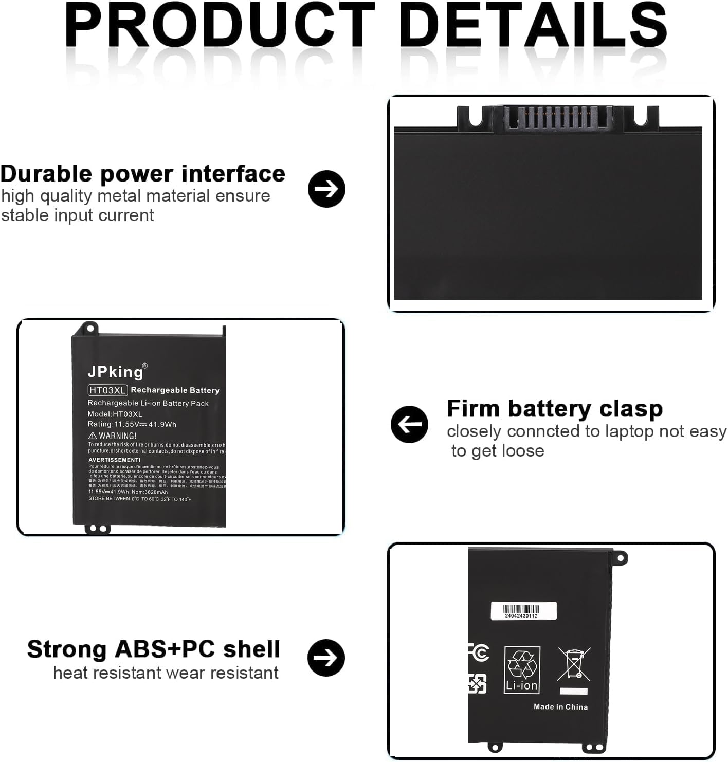 JPking HT03XL Batteria per laptop HP Pavilion 250 G7 255 G7 14-CE 14-CF 14-CK 14-cm 14Q-CY 14S-CF 15-CS 15-CW 15-DA 15-CR 15-CU 17-by 255 G5 348 L11421-542 HSTNN-LB8M 17-CA Series HSTNN-1B80