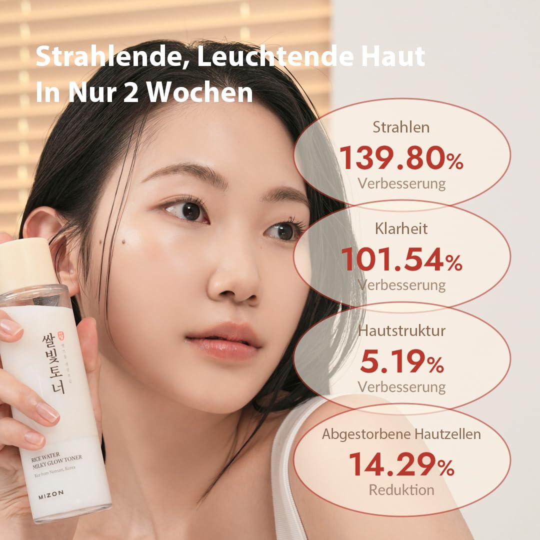 [MIZON] RICE WATER MILKY GLOW TONER (150ml) feuchtigkeitsspendender Gesichtstoner mit 80,6% Reiswasser, Rice Bran PDRN & MELAZERO V2, leichte milchige Textur, Korean Skincare
