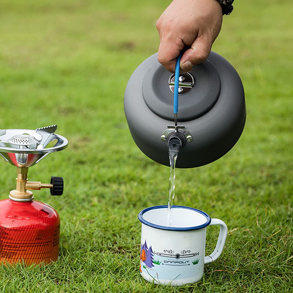 Sanfoelek Bouilloire de camping en aluminium 1,4 L compacte et légère pour camping, randonnée, randonnée