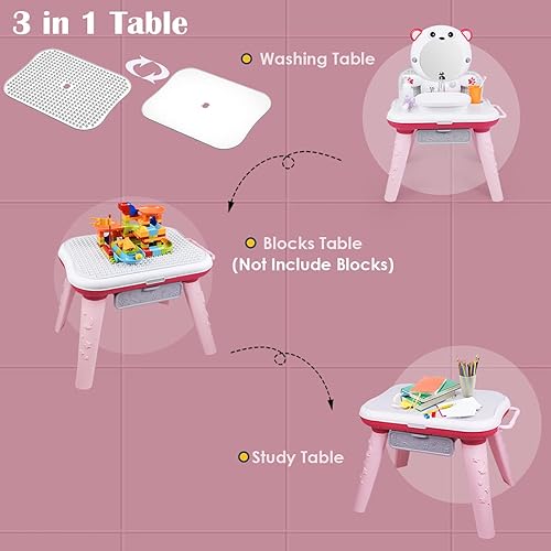 Miniatura 5 de Juego de juguetes 3 en 1 para maquillaje con espejo musical y luz para niños de 3 años