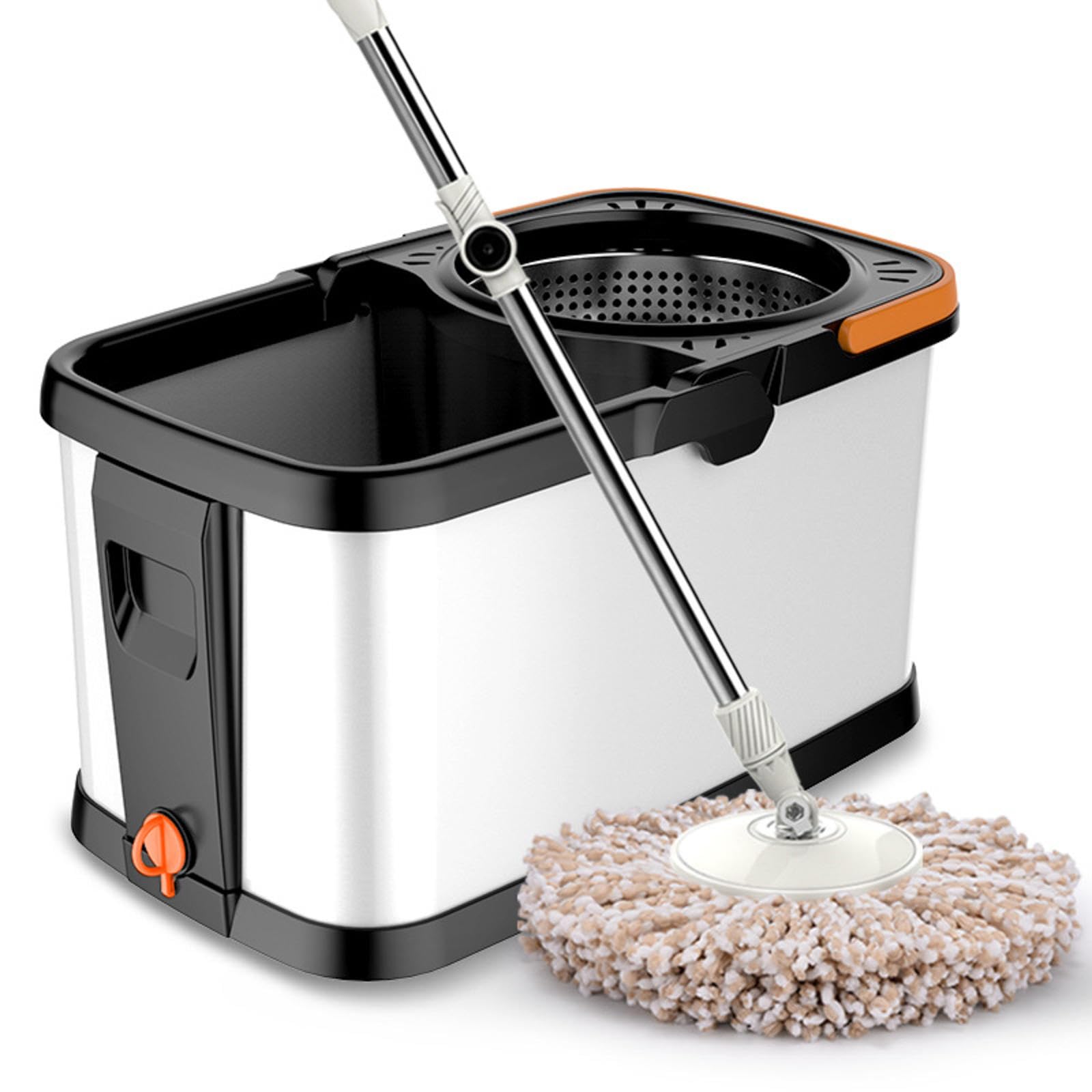 NIBHZ Trapeador Giratorio y Cubo con Juego de Escurridor, Trapeador de Microfibra, Trapeador Giratorio en Seco y Húmedo, Mango de Acero Inoxidable y 2 Almohadillas Reutilizables