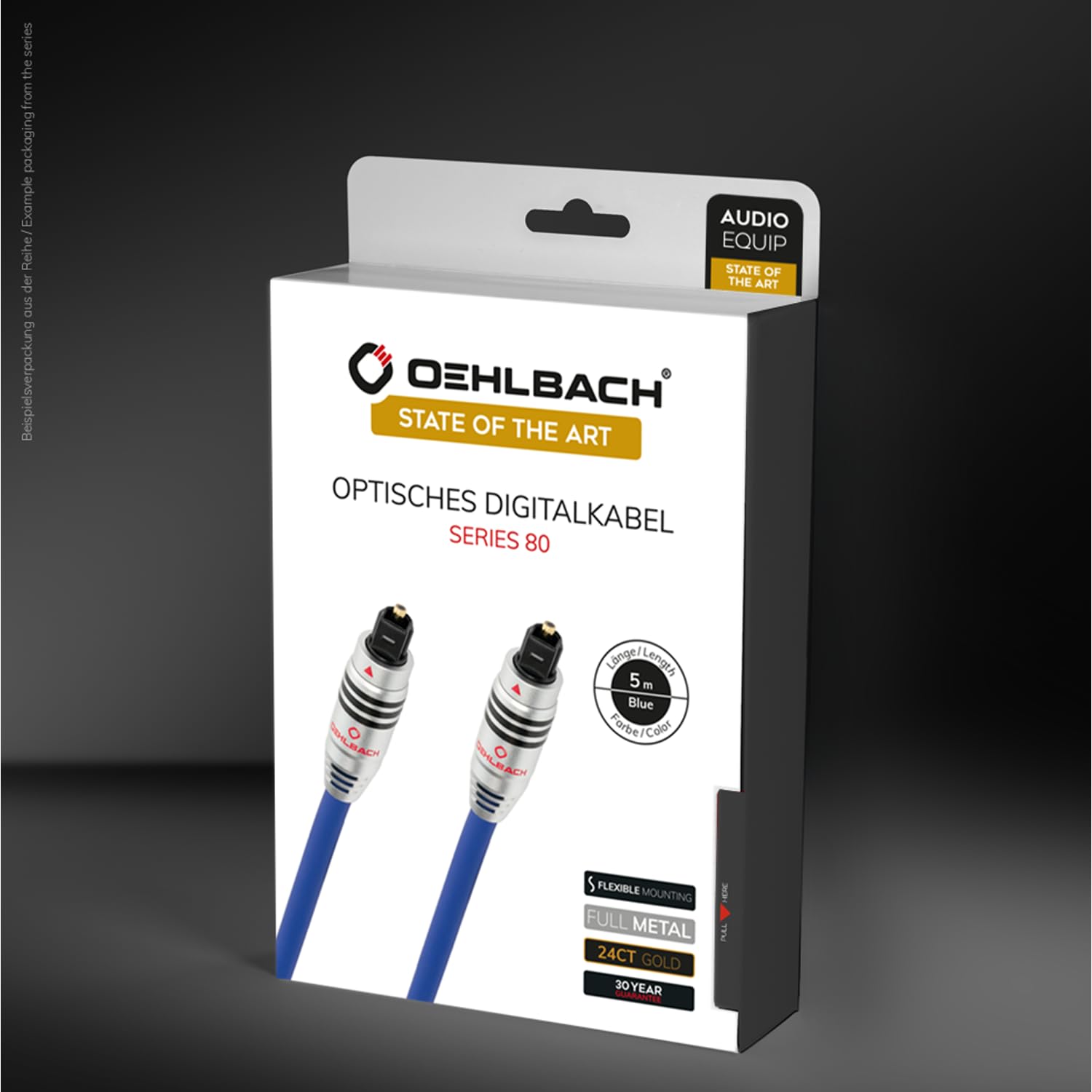 OEHLBACH Series 80 - High-End optyczny kabel cyfrowy z całkowicie metalową wtyczką Toslink (cyfrowy kabel audio - kino domowe, soundbar, odtwarzacz Blu-Ray i PS4pro, Xbox One) 1 m - niebieski