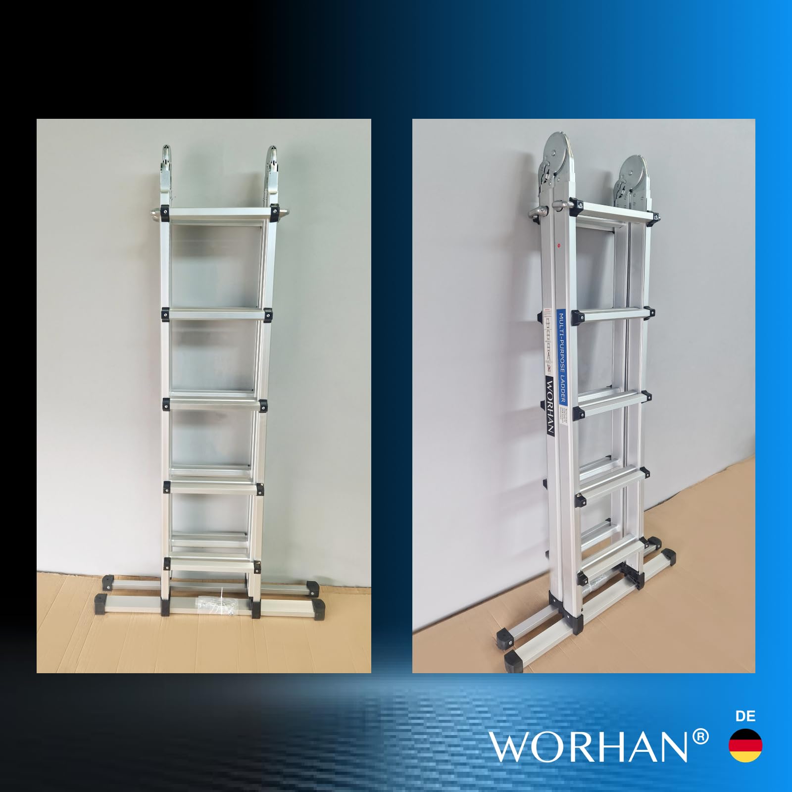 Escalera Telescópica Extensible Aluminio 555cm con Estabilizador Escalera de Tijera Robusta Versátil Plegable LG5.5
