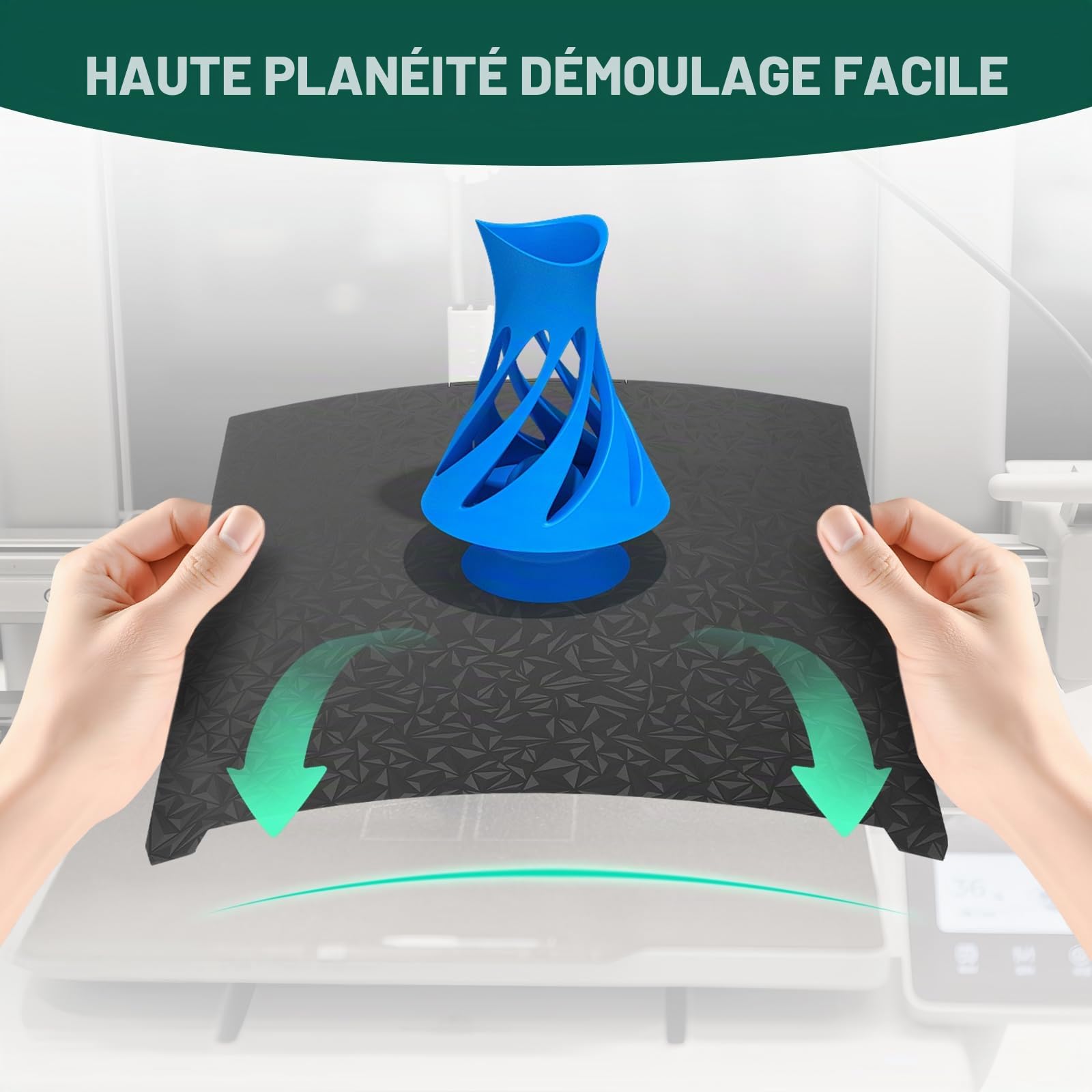 Plaque de Plateforme Texturée Double Face pour Creality K2 Plus Combo,370x370mm Acier à Ressort Élastique,Haute Adhérence PEO-PET Compatible PLA ABS PETG TPU Usage Professionnel et Modélisation