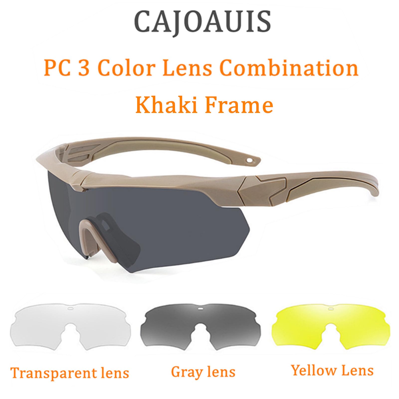 Okulary taktyczne przeciwmgielne z 3 wymiennymi soczewkami outdoorowe okulary do strzelania uniseks (czarna ramka, ramka khaki)