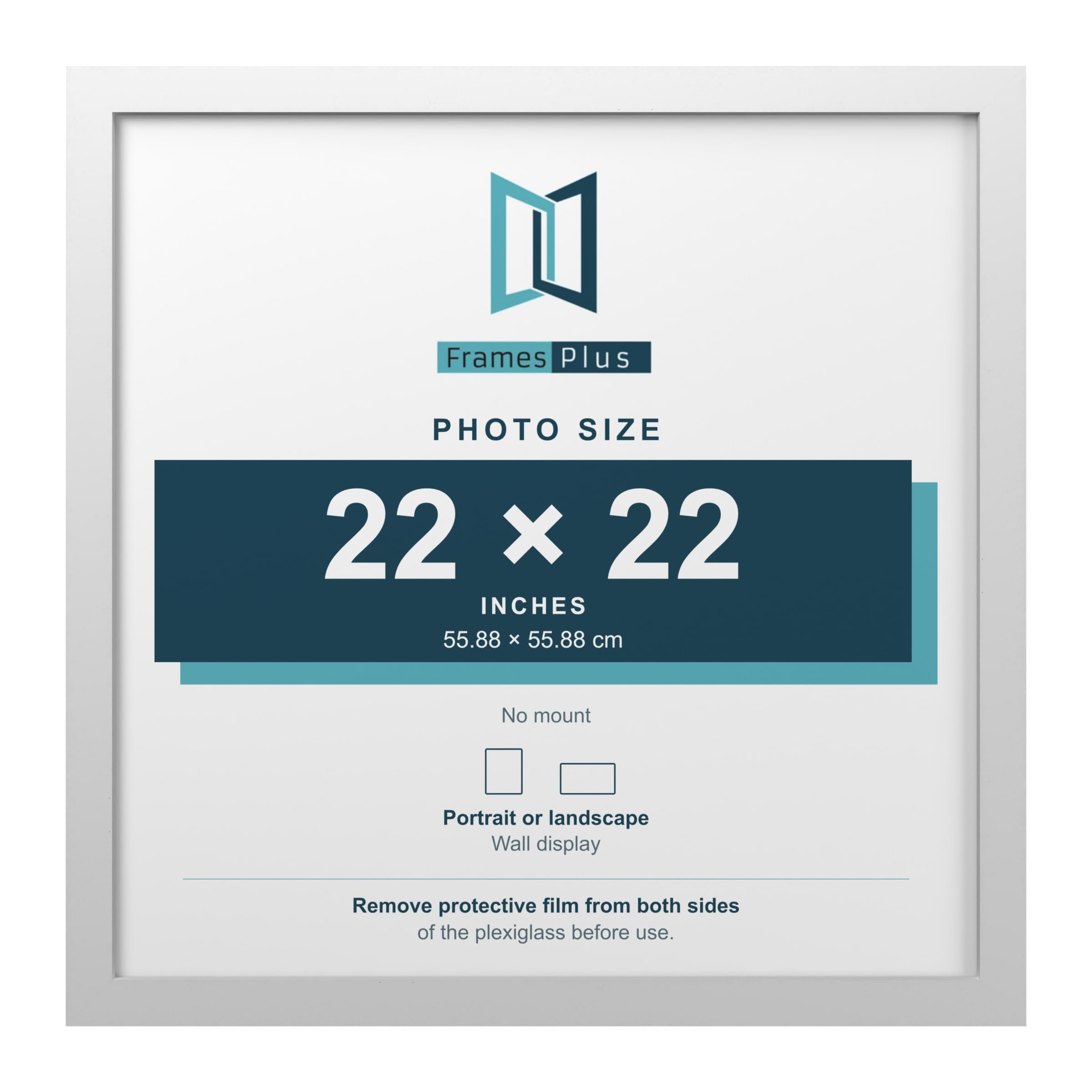 FramesPlus 22x22 Inch Square Poster Frame, White, Modern Photo Frame