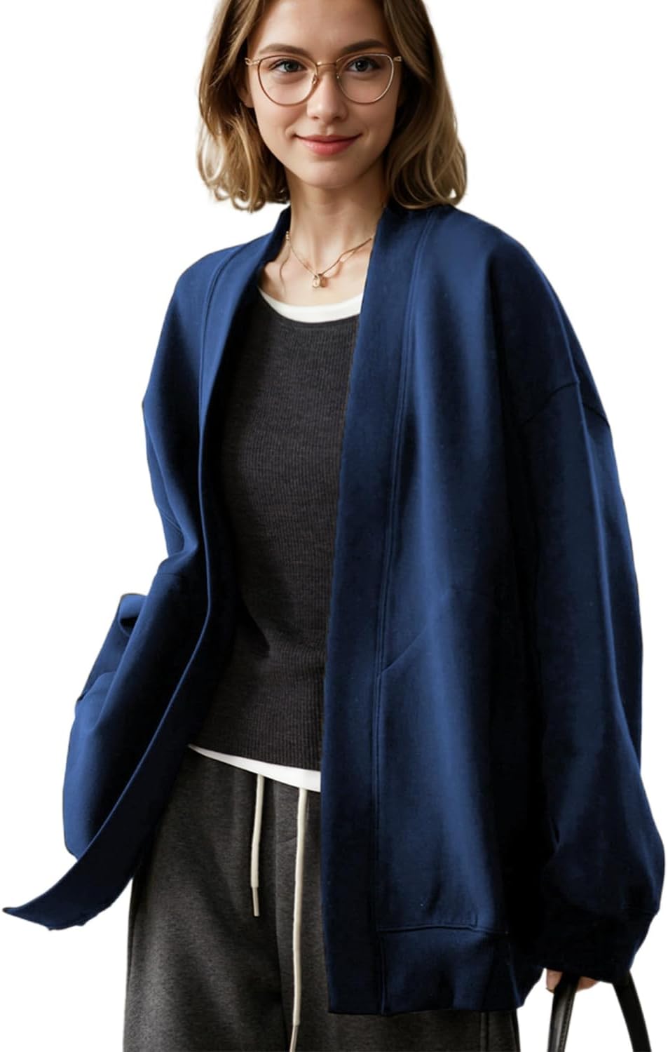 Fashion Oversized Womens athletic Sweatshirt blazer Pockets Sweaters no Zip Up jacket Lightweight Open Front Cardigan - Image 4