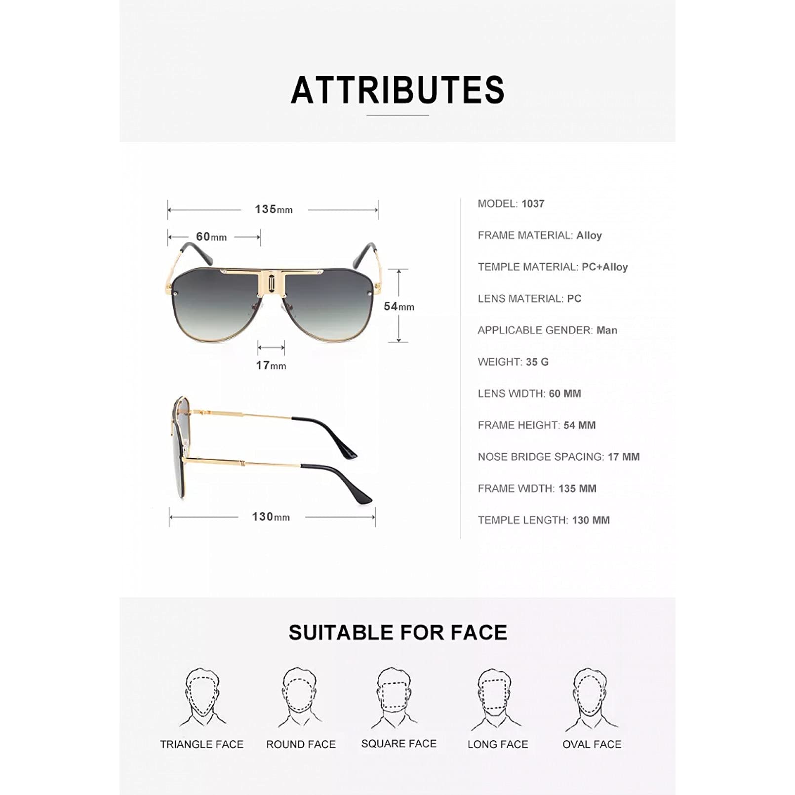 BAJIE Occhiali Da Sole Metallo Big Frame Occhiali Da Sole Uomo Tendenza Blu Occhiali Da Sole Donna