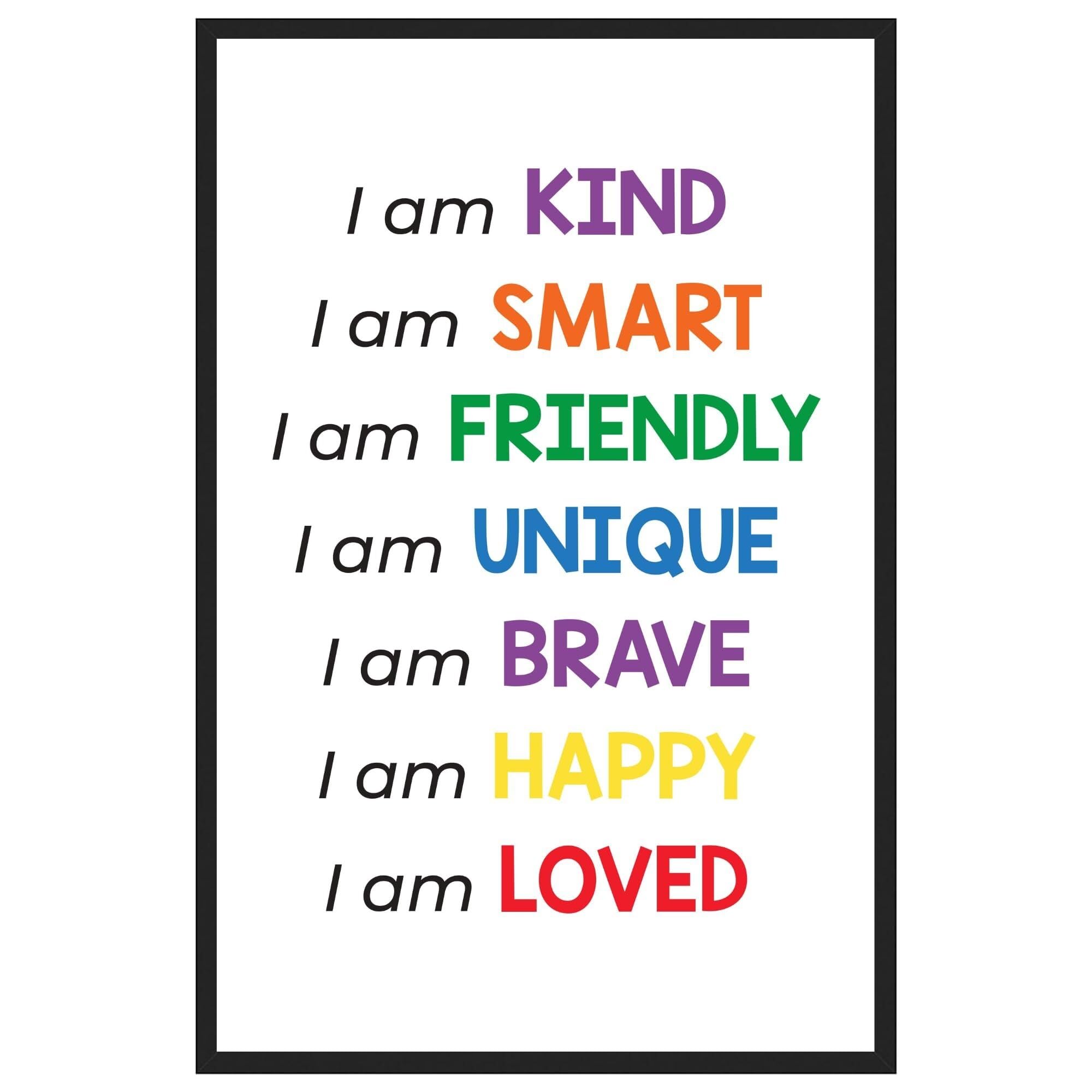 ZNRNVYIEN I Am Kind I Am Enough Affirmations Print, Wall-Art Decor for Bedroom, Colorful Quotes Nursery Poster, Motivational Gift Framed,12x18inch(30x45cm)