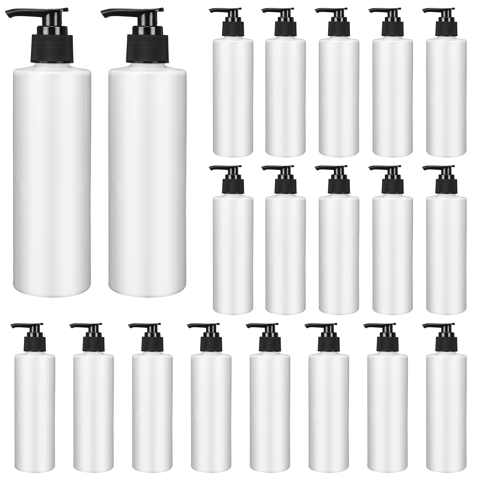 Flacons distributeurs à pompe en plastique vides 236ml - Lot de 20 bouteilles de soin blanches