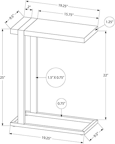 Miniatura 3 de Monarch Specialties 2863, en forma de C, extremo, lateral, aperitivo, sala de estar, dormitorio, laminado, negro, contemporáneo, moderno, mesa