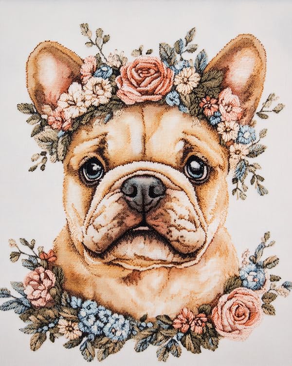 Kit de broderie point de croix chien bouledogue pour décorer une chambre d'enfant