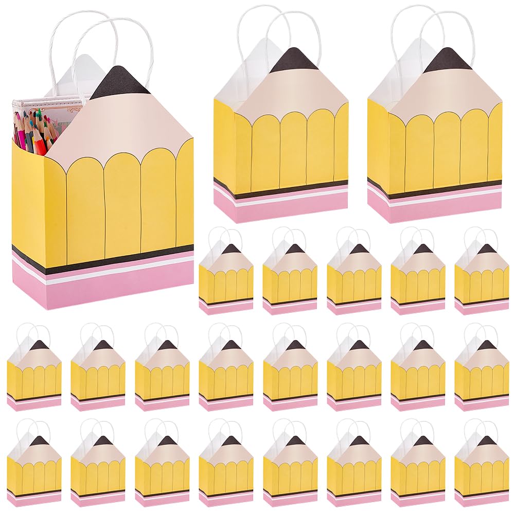 PH PandaHall 24pcs Pencil Shaped Paper Bags, Teacher Appreciation Gifts Bag Gift Favors Bags Candy Boxes Goodie Treat Bag for Christmas Teacher Gifts Teacher Appreciation Classroom Party Decor